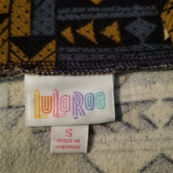 LuLaRoe Cassie. Olive/black/blue print skirt. S. - Picture 2 of 4